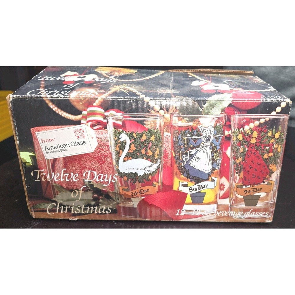 American Glass Twelve Days of Christmas Beverage Glasses Set, 12-Piece, 12 oz